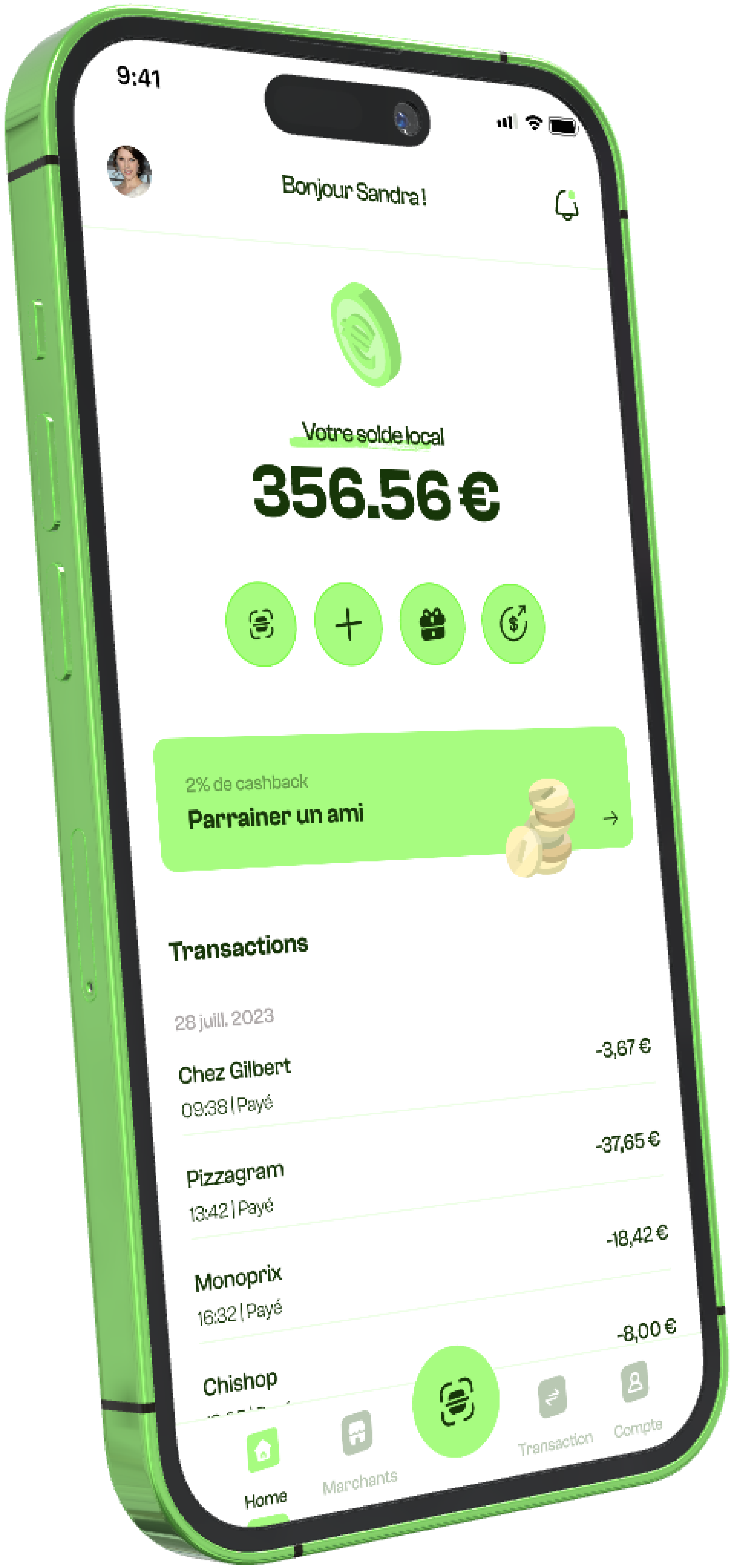 Aperçu de l'application Sonar Pay